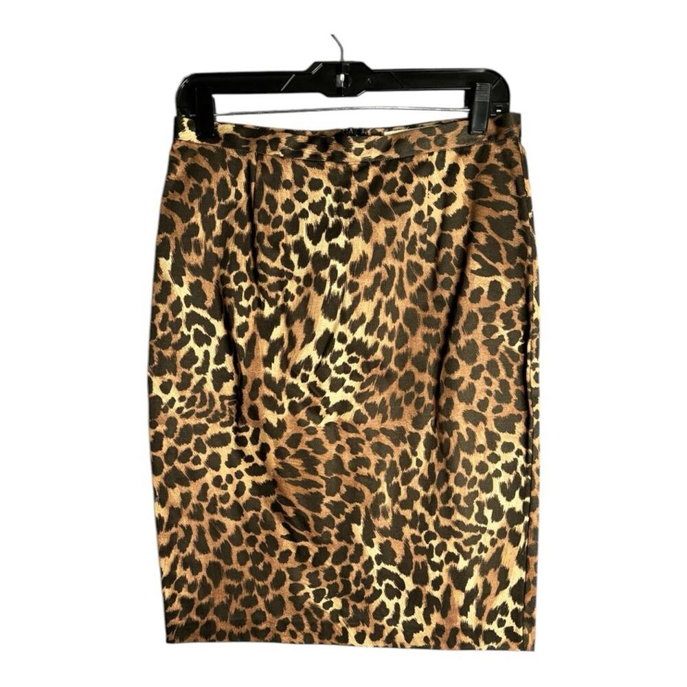 Michael Kors Brown Leopard Pencil Skirt Back Zipper 8 Petite